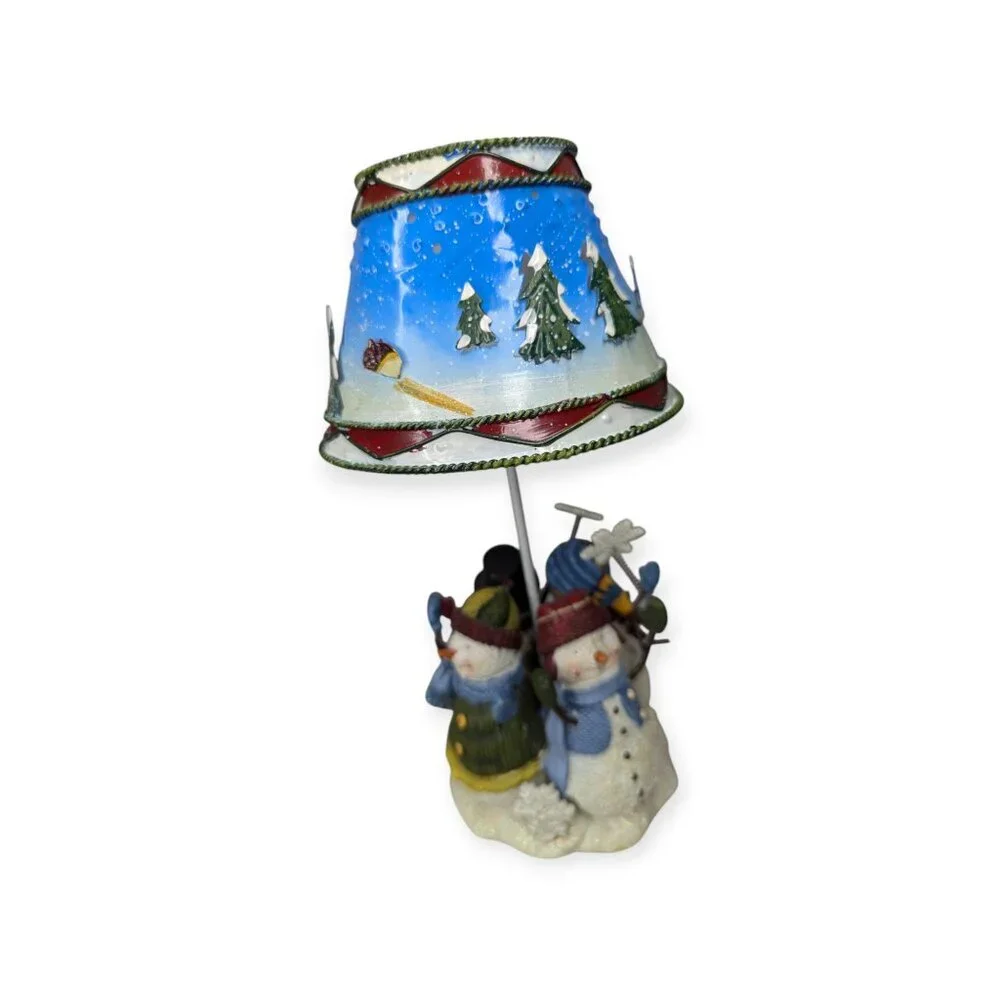 Colorful Snowman Candle Votive Metal Lamp with 4 Resin Snowmen 9